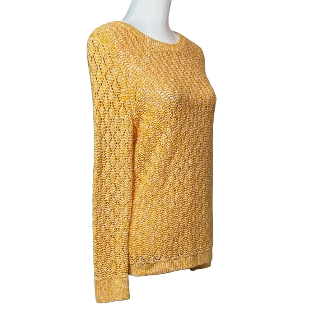Talbots‎ Pointelle Cotton Open Knit Crewneck Marled Sweater Yellow Women's Sz M